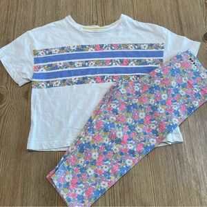 Mini Boden Floral Striped Tee and Leggings Set